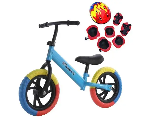 Bicicleta de echilibru pentru incepatori, Fara pedale, Pentru copii intre 2 si 5 ani, Albastra, Echipament protectie