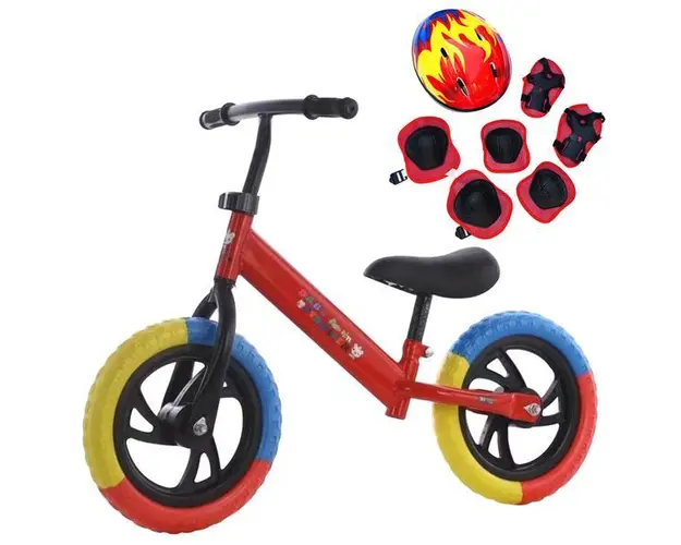 Bicicleta de echilibru pentru incepatori, Fara pedale, Pentru copii intre 2 si 5 ani, Rosie, Echipament protectie