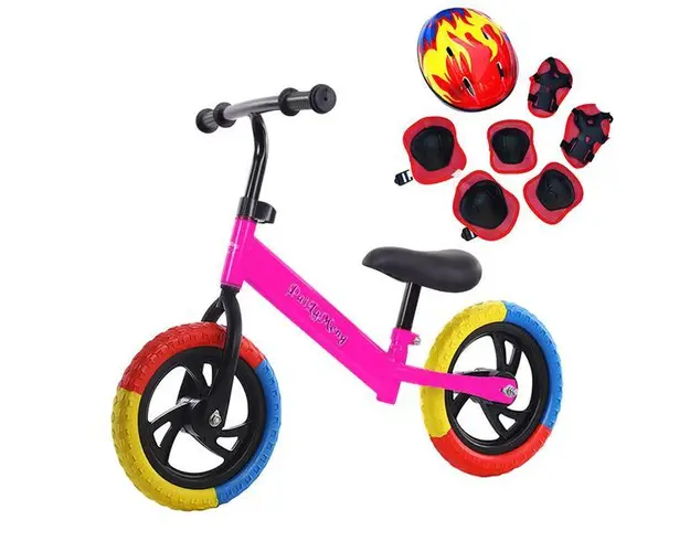 Bicicleta de echilibru pentru incepatori, Fara pedale, Pentru copii intre 2 si 5 ani, Roz, Echipament protectie