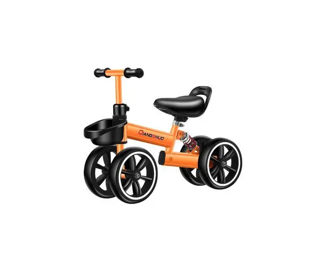 Bicicleta echilibru fara pedale, 4 roti, 12 inch, pentru copii 2-5 ani, Portocalie