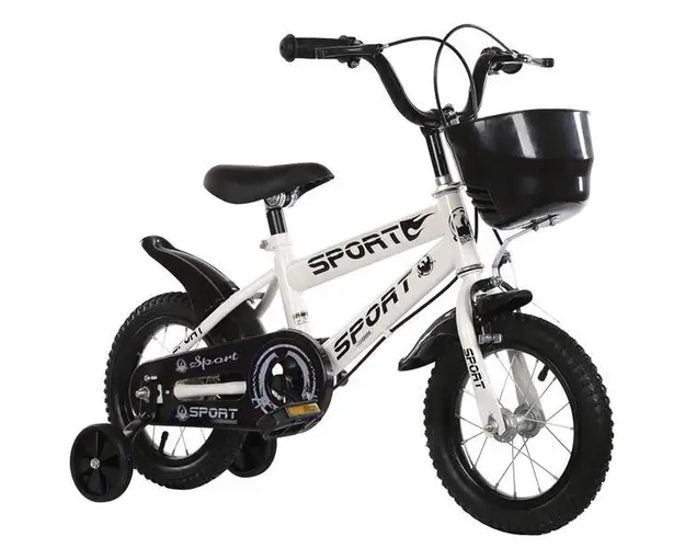 Bicicleta pentru copii cu roti ajutatoare si frane, 14 inch, Alba