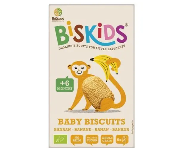 Biscuiti Eco Biskids cu banane pentru bebelusi +6 luni, Belkron, 120 g