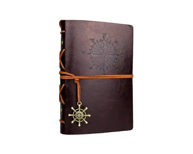 Blocnotes A6, Vintage Design cu Piele Ecologica, 6 Inele de Prindere, 80 file/160 pagini veline detasabile, Coffee Brown 