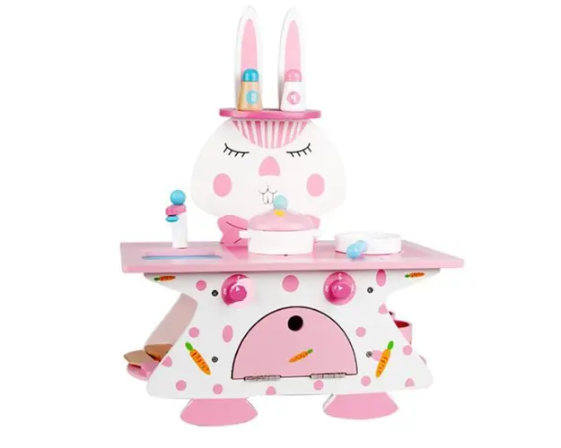 Bucatarie din lemn pentru copii - Iepurasul Roz, 7Toys