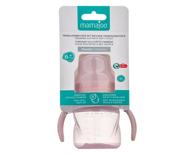Cana Anticurgere cu Manere de 160 ml - Mamajoo Training Cup with Soft Spout, Roz Pudrat, 9+ luni, 1 buc