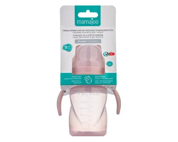Cana Anticurgere cu Manere de 270 ml - Mamajoo Training Cup with Soft Spout, Roz Pudrat, 9+ luni, 1 buc