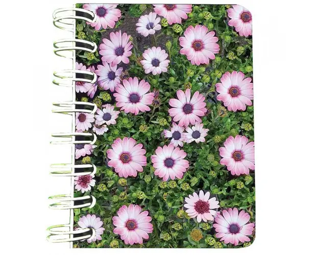 Carnet cu spira Flori roz, 7 x 10 cm, 75 foi veline