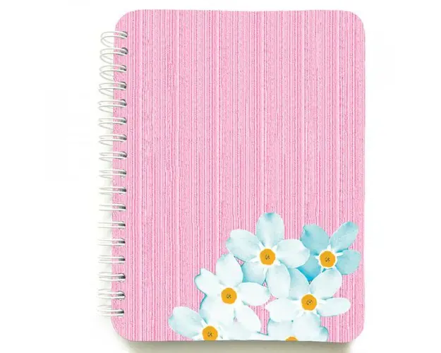 Carnet cu spira Roz si flori, 12 x 16 cm, 100 foi dictando cu soare, necartonat