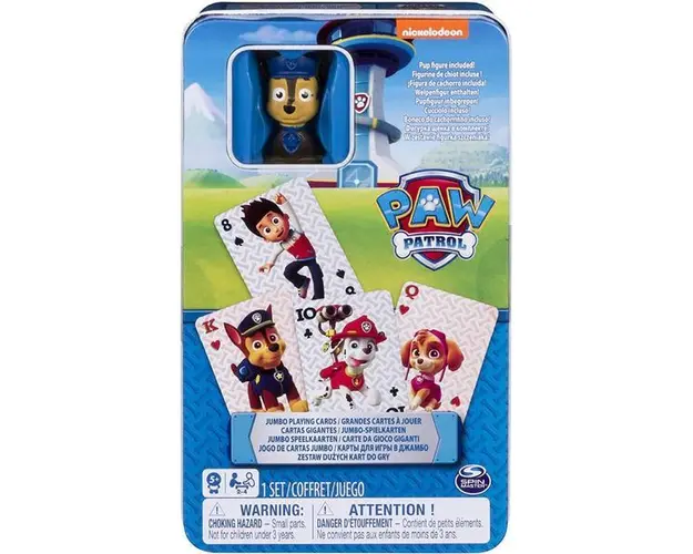 Carti de joc. Jumbo: Patrula catelusilor cu figurina in cutie metalica