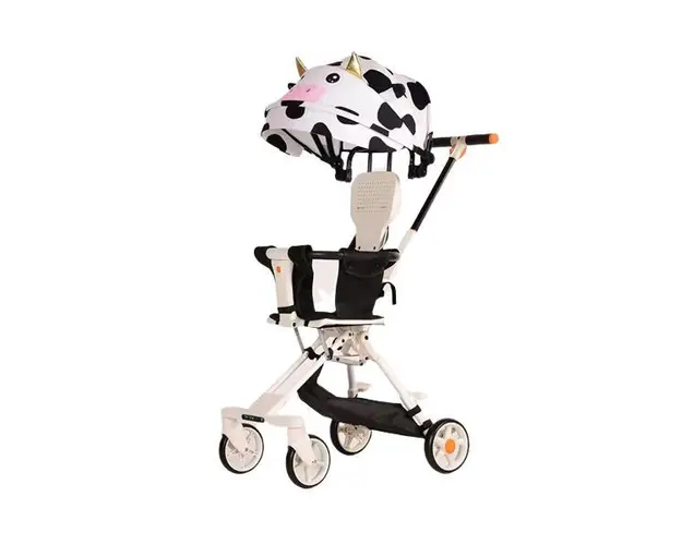 Carucior bebe cu copertina retractabila, model vacuta pentru copii intre 6 si 36 luni, Alb