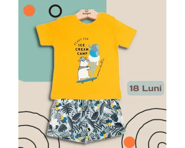 Compleu baieti Ice Cream Camp, tricou si pantaloni scurti, 18 luni