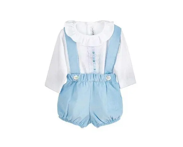 Compleu Edwin, bluza cu m&acirc;neca lunga si salopeta cu pantaloni scurti, bleu ciel