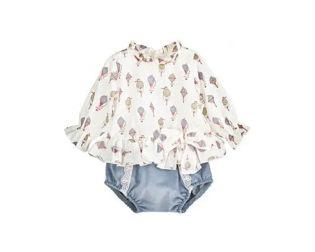 Compleu Happy Balloons, bluza cu maneci largi si pantalonasi scurti bleu ciel