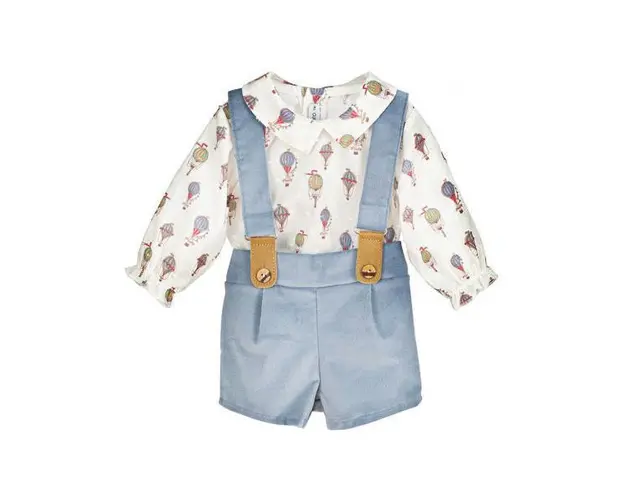 Compleu Harrison, bluza cu maneca lunga si salopeta cu pantaloni scurti, bleu ciel