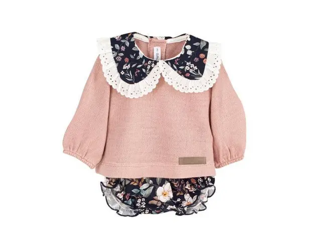 Compleu Iris cu bluza si pantaloni cu model floral 0 luni +