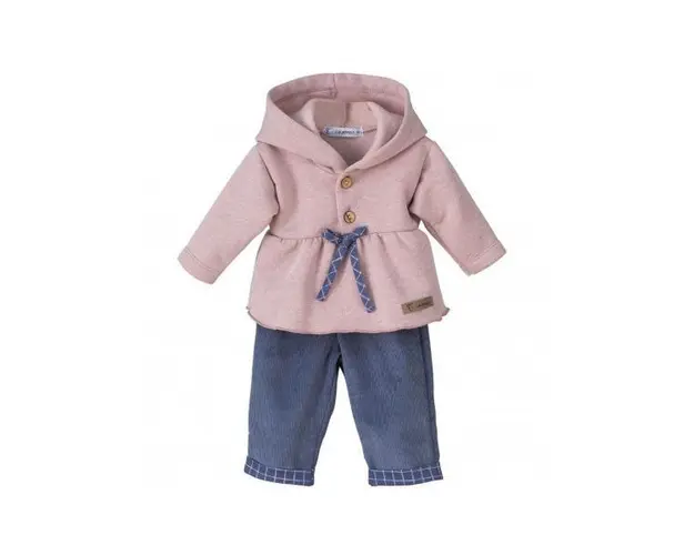Compleu Ivanna, roz pastel, hanorac cu gluga si pantaloni lungi bleumarin