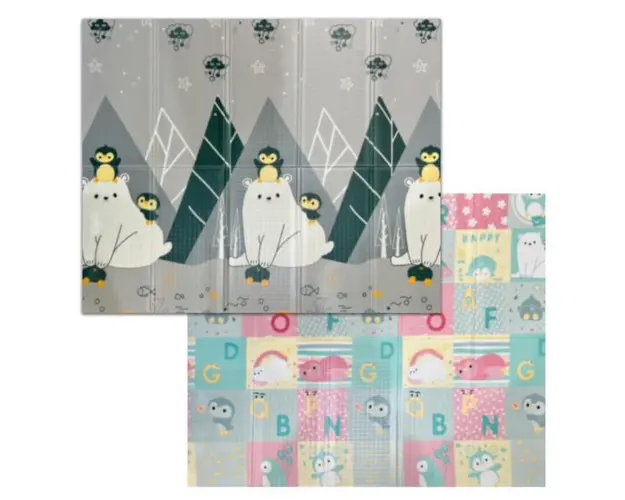 Covoras de Joaca pentru Copii Teno&reg;, 2 fete, termic, anti-derapant, pliabil, protectie impotriva loviturilor, animalute si munti, 200x180cm, grosime 1 cm, multicolor