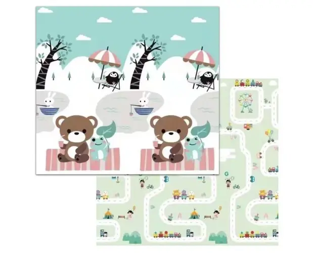 Covoras de Joaca pentru Copii Teno&reg;, 2 fete, termic, anti-derapant, pliabil, protectie impotriva loviturilor, iarna si orasel, 200x180cm, grosime 1 cm, multicolor