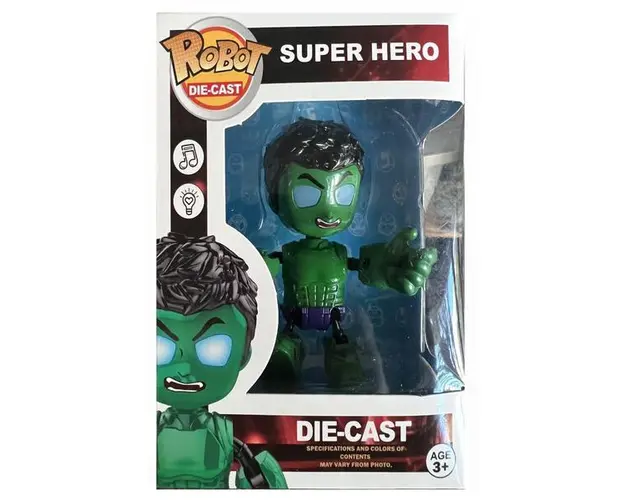 Figurina metalica de colectie cu lumini si sunete, Die Cast Robot, 11 cm, Avengers Hulk