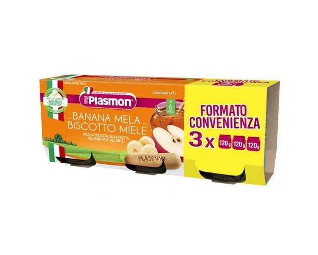 Piure Banane, Mar, Biscuiti si Miere - Plasmon, 6 luni+, 3 x 120 g