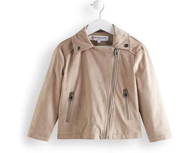 Jacheta piele ecologica intoarsa tip biker pentru fetite, Red Wagon, Bej, 4 ani