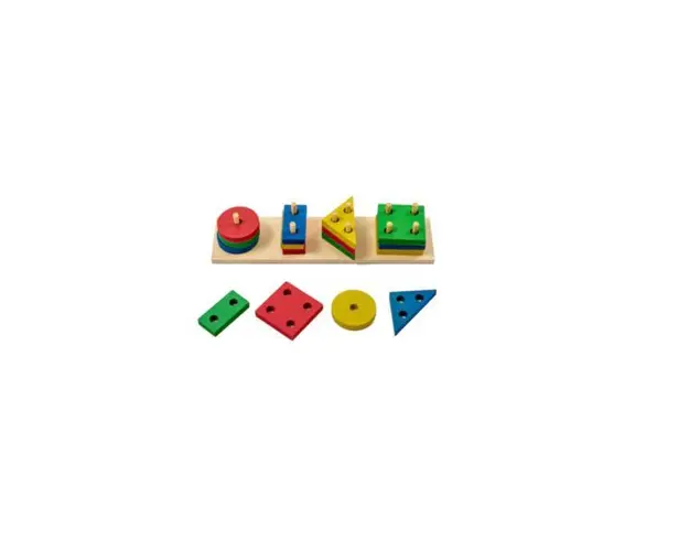 Joc de Sortare cu Figuri Geometrice din Lemn, 4 Culori, 22 x 6 cm,