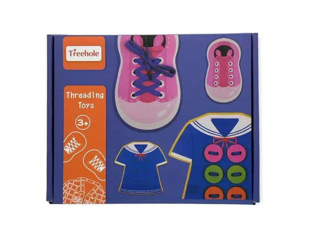 Joc Indemanare din lemn, Invatam sa legam sireturile, Roz, 7Toys