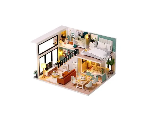 Joc interactiv, educational, macheta casuta de asamblat, miniatura, Modern House, DIY