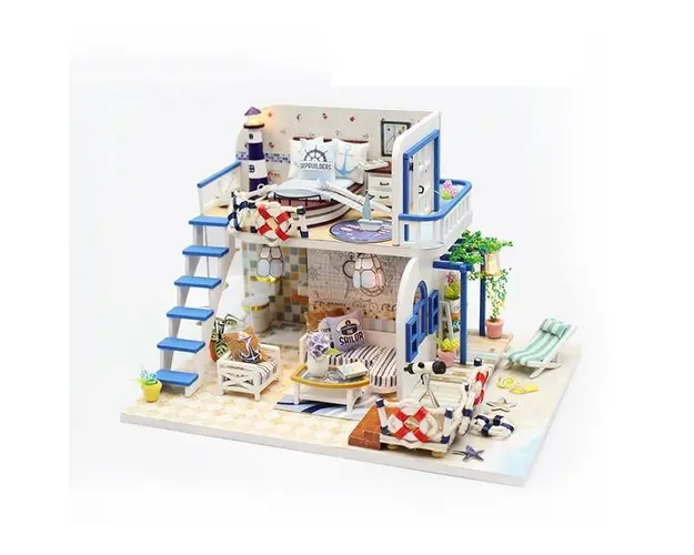 Joc interactiv, educational, macheta casuta de asamblat, miniatura, Vacanta la mare, DIY