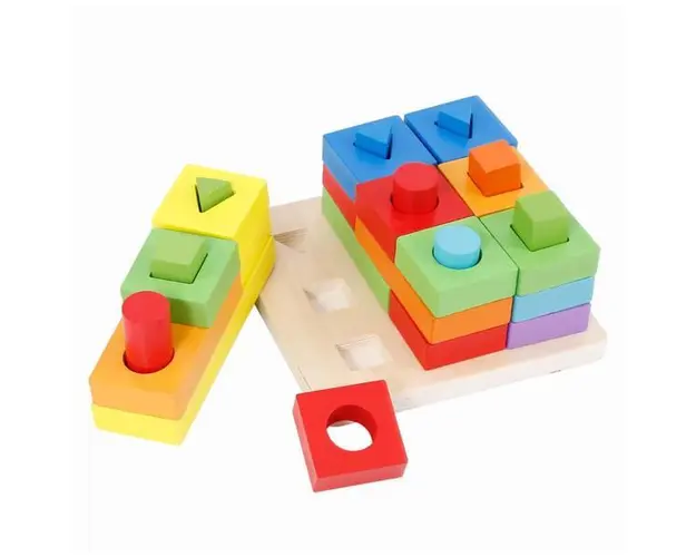 Jucarie educativa Sortator Puzzle din lemn cu forme geometrice, 7Toys
