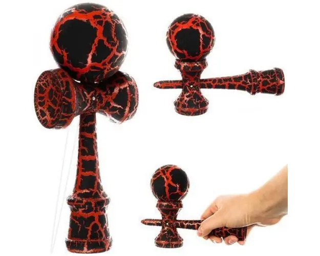 Kendama, joc de indemanare, Negru si Rosu, 18 x 7 cm