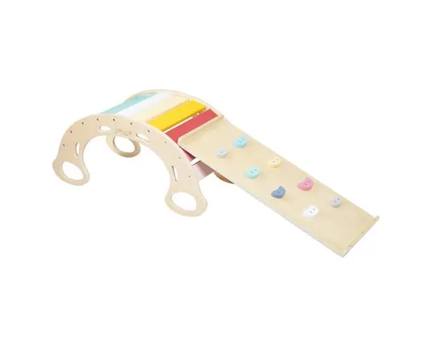 Leagan Montessori 5 in 1 cu o tabla cu doua fete - Curcubeu
