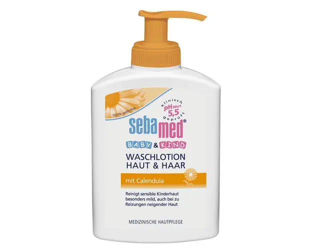 Lotiune de spalat pielea si parul bebelusilor, cu Galbenele si pH 5.5, Sebamed Baby &amp; Kind, 200ml