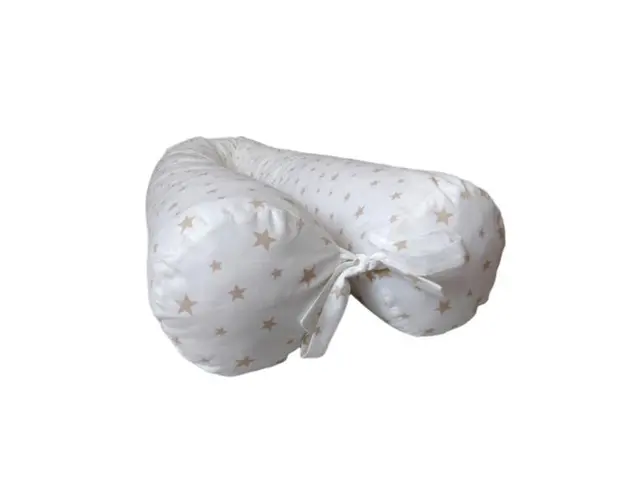 Perna gravide multifunctionala 100% bumbac alb cu stelute crem 160 cm x 15 cm