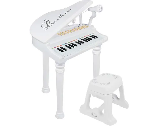 Pian Cu Microfon si Scaunel Micul Muzician-alb
