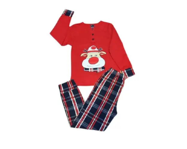 Pijama Trendy din bumbac cu imprimeu ren si carouri varsta 6 - 9 ani