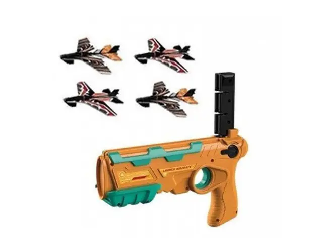 Pistol de jucarie tip lansator cu 4 avioane galben