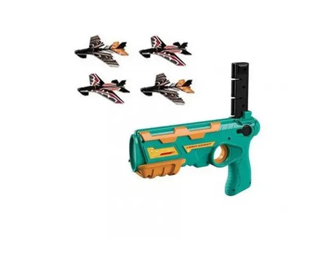 Pistol de jucarie tip lansator cu 4 avioane verde