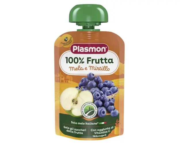 Piure Mar si Afine Fara Gluten - Plasmon 100% Frutta, 6 luni+, 100 g