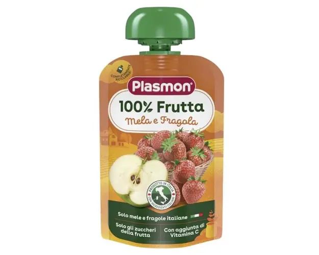 Piure Mar si Capsuni Fara Gluten - Plasmon 100% Frutta, 6 luni+, 100 g