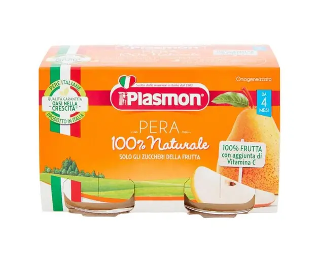 Piure Pere 100% Natural - Plasmon, 4 luni+, 2 x 104 g