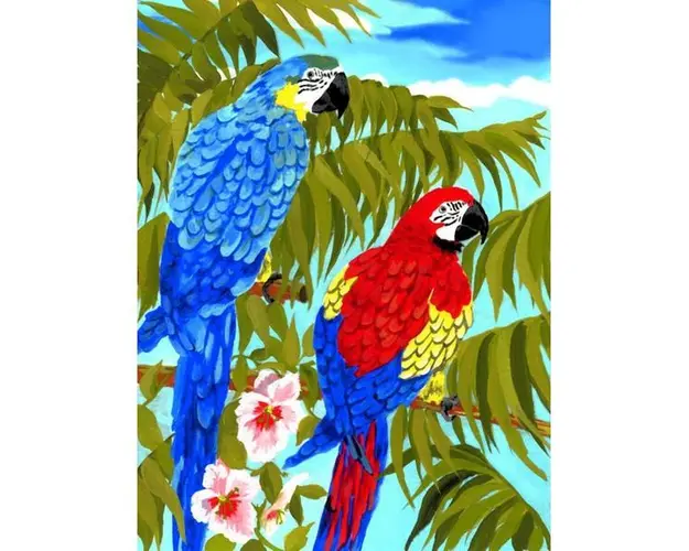 Prima mea pictura pe numere junior mica - Doi Papagali