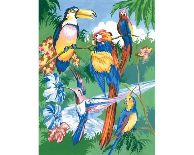 Prima mea pictura pe numere junior mica - Pasari tropicale