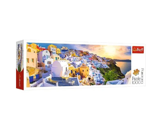 Puzzle 1000 Panorama. Apus in Santorini