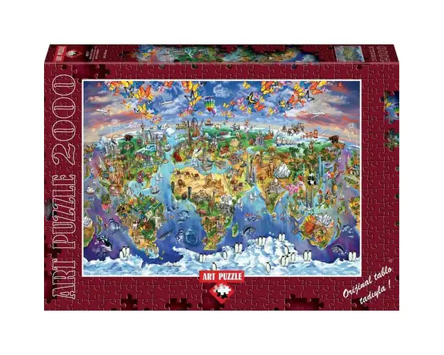 Puzzle 2000 piese - World Wonders Illustrated Map-MARIA RABINKY