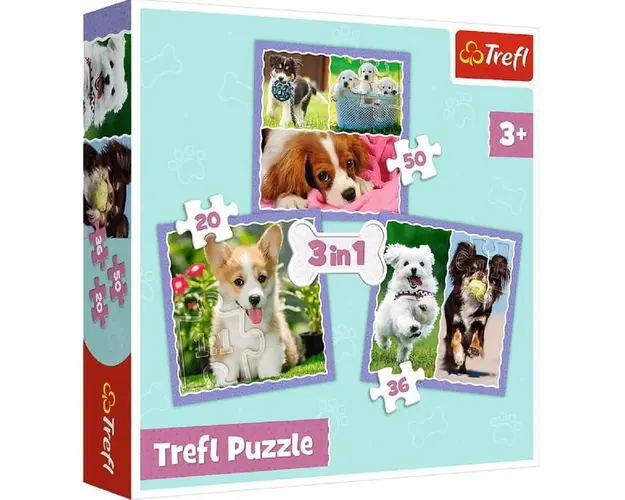 Puzzle 3 in 1 trefl catelusi adorabili