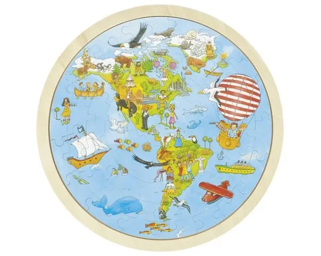 Puzzle circular din lemn Calatorie prin lume,7Toys