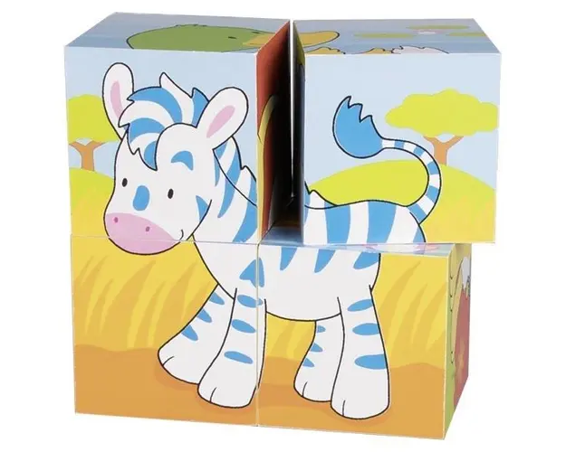 Puzzle cu cuburi din lemn - Animale nostime,7Toys