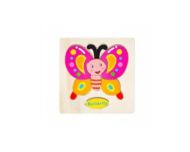 Puzzle din lemn 15 x15 cm - Fluture, 7Toys