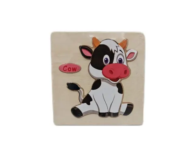 Puzzle din lemn 15x15 cm - Vacuta, 7Toys